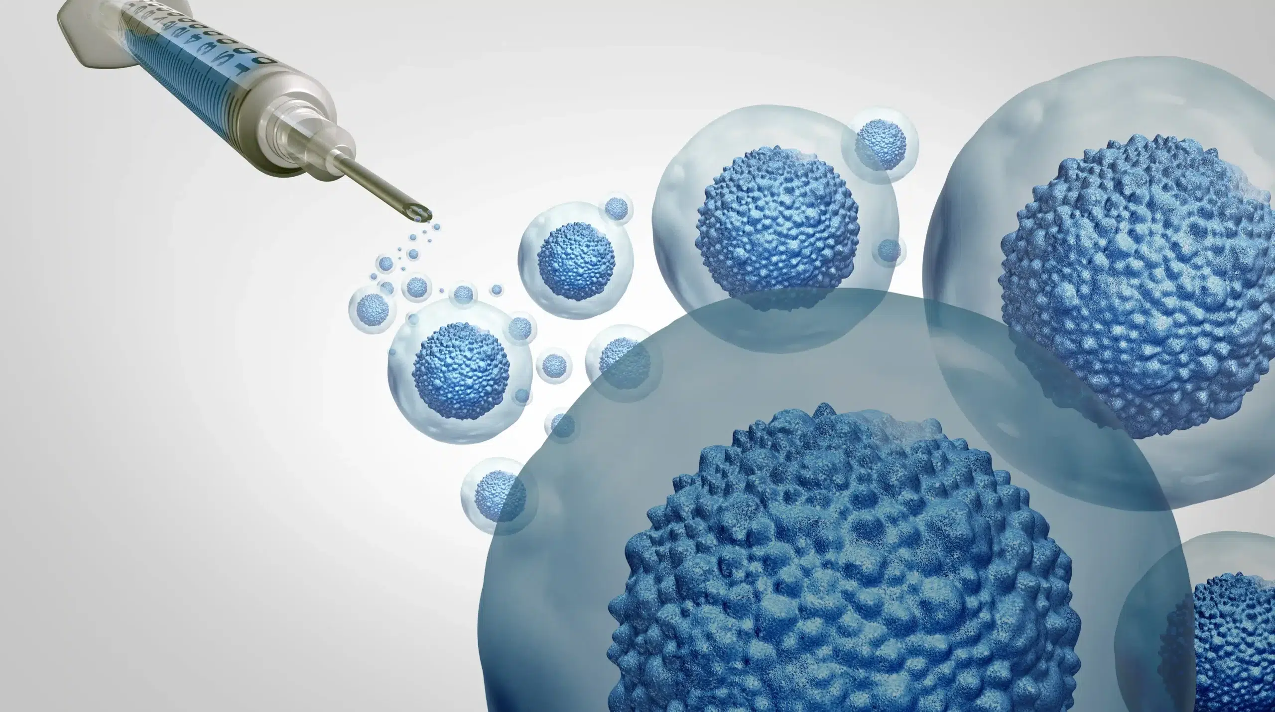 Illustrative depiction of a syringe delivering targeted stem cell treatment in Malaysia to cellular structures.